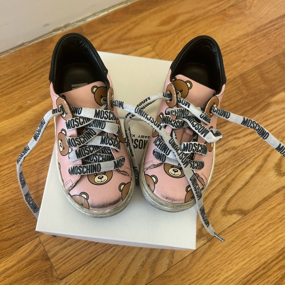 Moschino Kids Pink Bear Print Sneakers